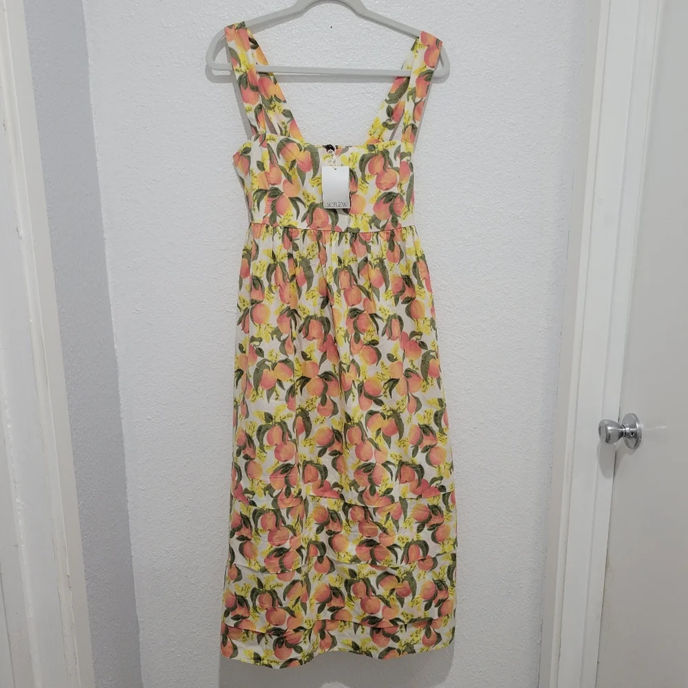 J Crew Cotton Poplin Squareneck Midi Dress Petite Size 2  CJ529 NWT Peaches